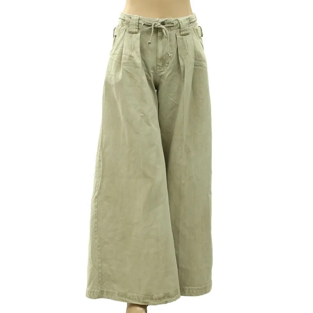 Free People Julien Wide-Leg Chino Trouser Pants Wide-Leg Cotton Zip XS 288477